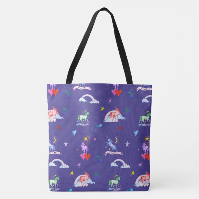 Bolso De Tela Watercolor Unicornios (Anverso)