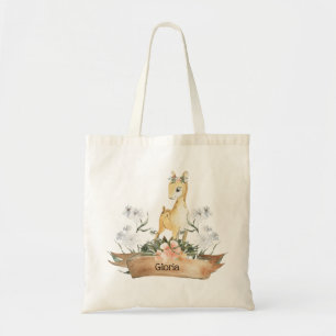 Bolso De Tela Watercolor Woodland Baby Fawn Nombre personalizado