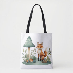 Bolso De Tela Watercolor Woodland Forest Fox y Mushrooms