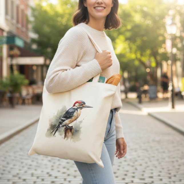Bolso De Tela Watercolor Woodland Woodpecker (Subido por el creador)
