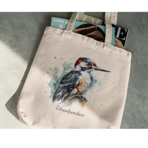 Bolso De Tela Watercolor Woodpecker Woodland, personalizado