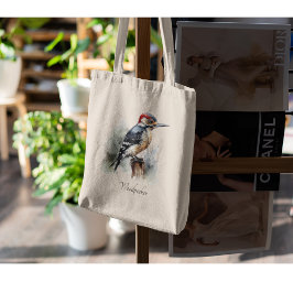 Bolso De Tela Watercolor Woodpecker Woodland, personalizado