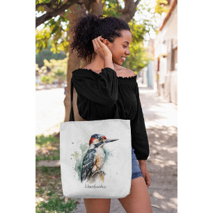 Bolso De Tela Watercolor Woodpecker Woodland, personalizado
