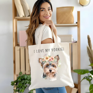 Bolso De Tela Watercolor Yorkie Chica I Love my Yorkie