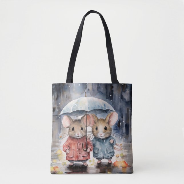 Bolso De Tela Watercolour Mice in The Rain (Anverso)