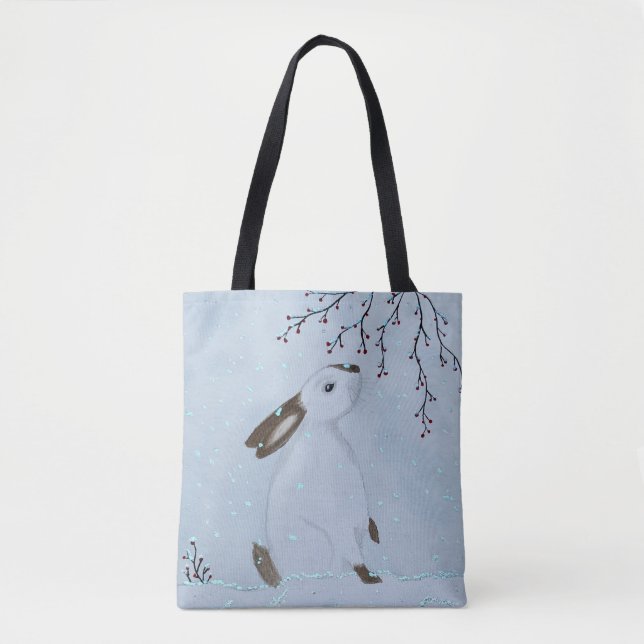 Bolso De Tela Watercolour Winter Bunny Rabbit (Anverso)
