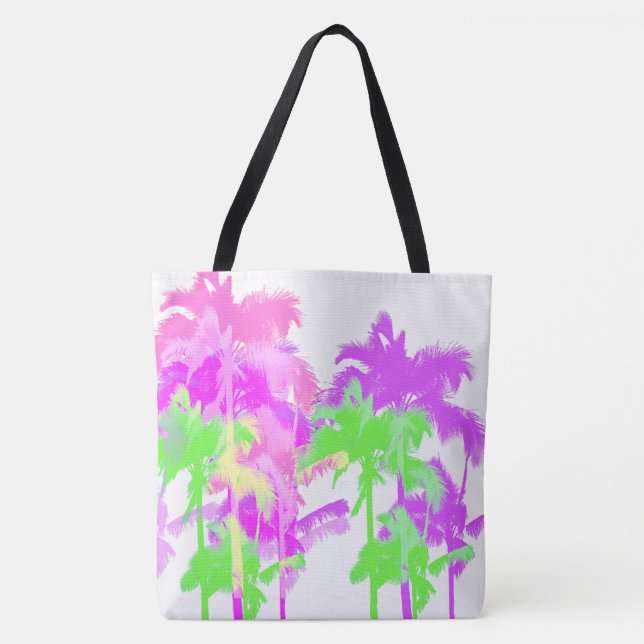 Bolso De Tela Wave de calor tropical Neon Hawaiian Palm Beach Ba (Anverso)
