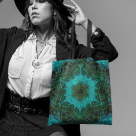 Bolso De Tela Weave Mandala Azul y Verde