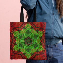 Bolso De Tela Weave Mandala Flor Rojo y Verde