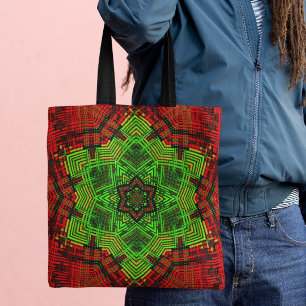 Bolso De Tela Weave Mandala Flor Rojo y Verde