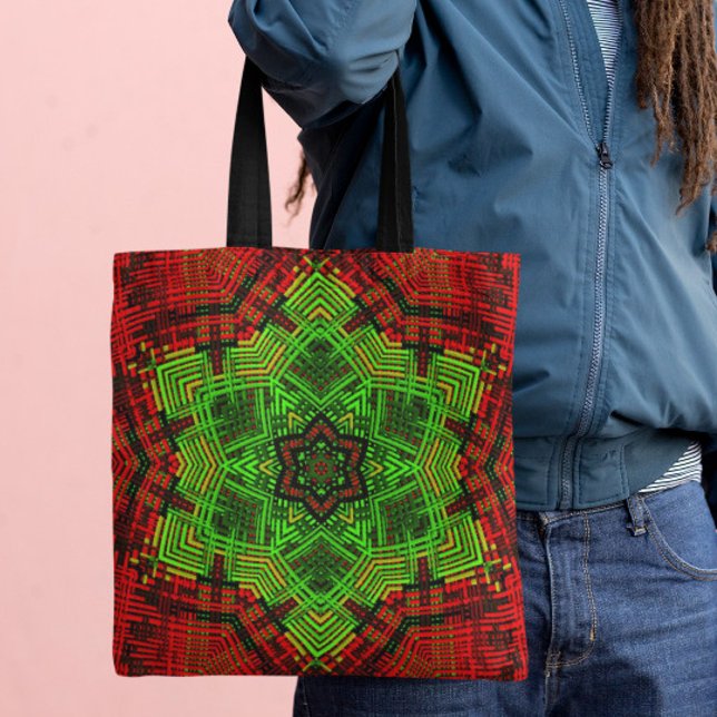 Bolso De Tela Weave Mandala Flor Rojo y Verde (Subido por el creador)