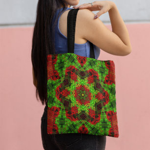 Bolso De Tela Weave Mandala Verde y Rojo