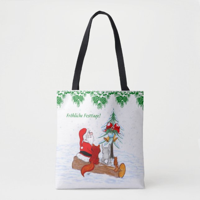 Bolso De Tela Weihnachtsmann Kaninchen Fox Eichhörnchen, Deutsch (Anverso)