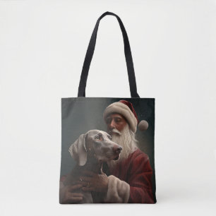 Bolso De Tela Weimaraner con Santa Claus Festivo de Navidad