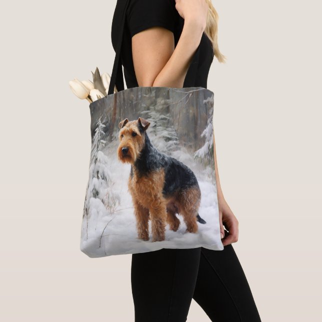 Bolso De Tela Welsh Terrier deja que nieve Navidades (Detalle)