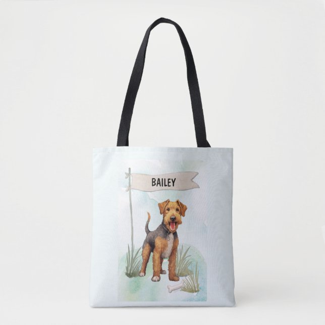 Bolso De Tela Welsh Terrier Watercolor Personalized Dog (Anverso)