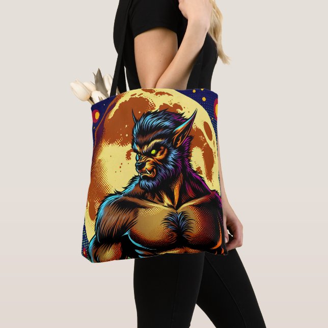 Bolso De Tela Werewolf estilo libro de historietas frente a la l (Detalle)