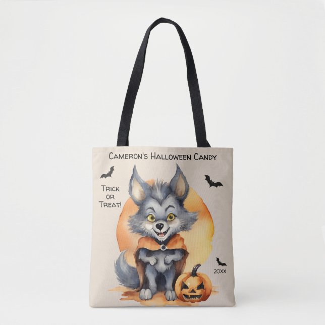 Bolso De Tela Werewolf Halloween Trick o Treta Candy (Anverso)