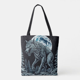 Bolso De Tela Werewolf vintage frente a la luna llena
