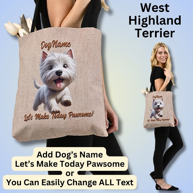 Bolso De Tela West Highland Terrier, agregar nombre de perro, ca (Subido por el creador)