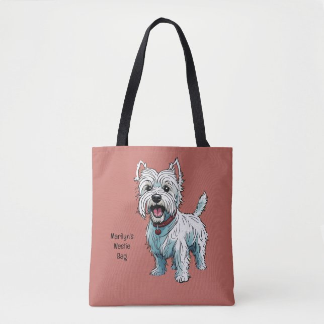 Bolso De Tela West Highland Terrier, Westie. Editable (Anverso)