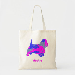 Bolso De Tela West Highland Westie Cute Perro Silhouette Pink Bl