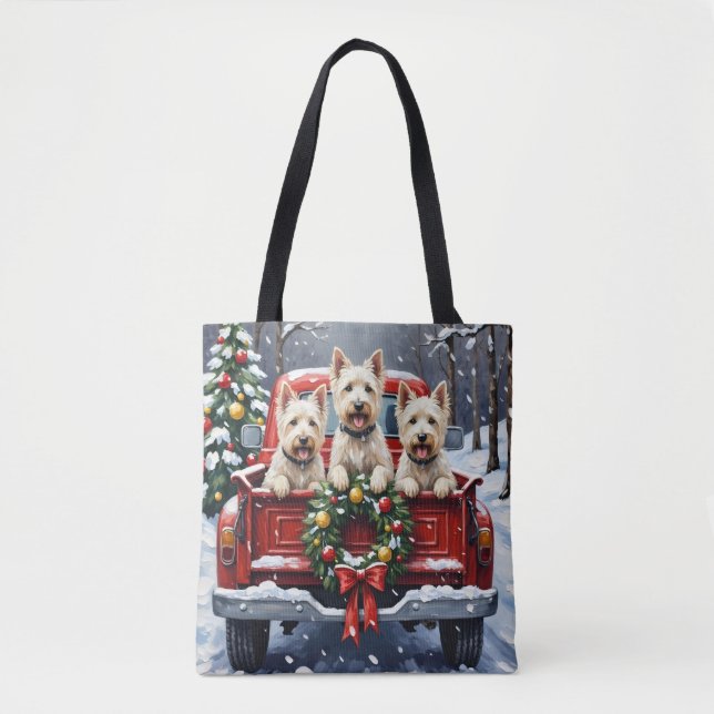 Bolso De Tela West Highland White Terrier Christmas Red Truck (Anverso)
