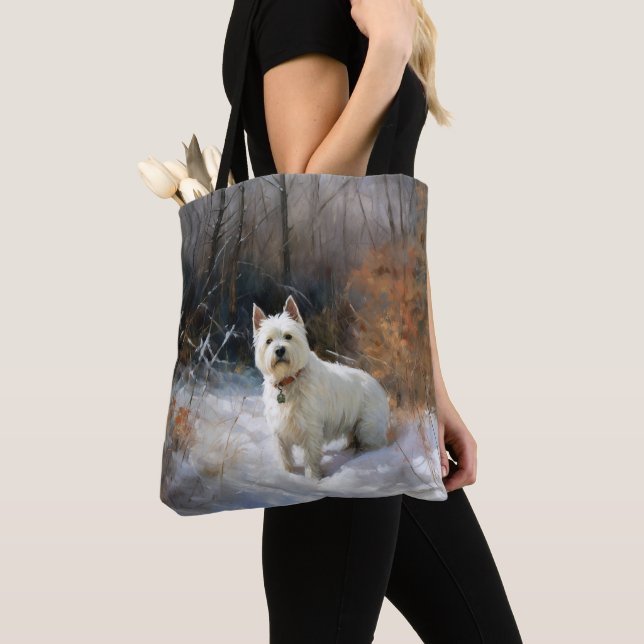 Bolso De Tela West Highland White Terrier deja que nieve Navidad (Detalle)