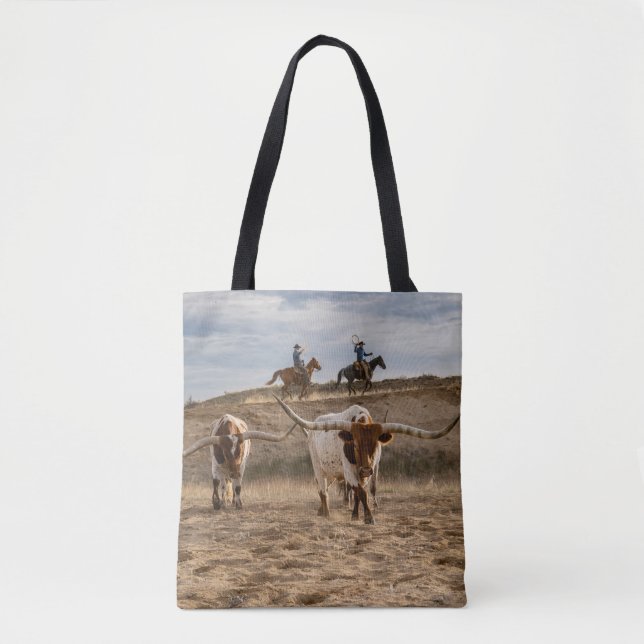 Bolso De Tela Western Cowboys with Longhorn Cattle (Anverso)
