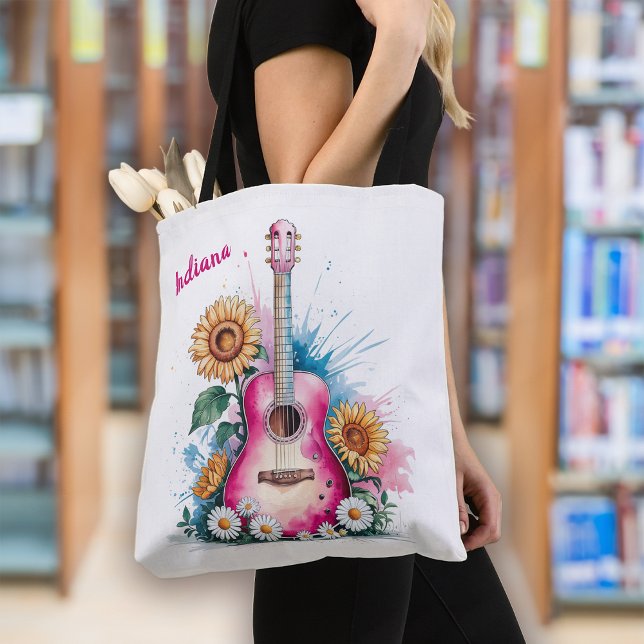 Bolso De Tela Western Guitar Daisies Sunflower Personalizado (Subido por el creador)