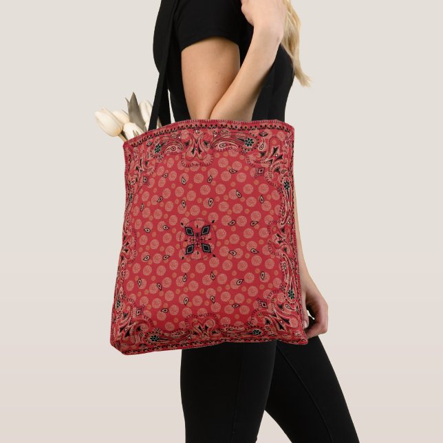 Bolso De Tela Western Paisley Red Bandana Print Cowgirl (Detalle)