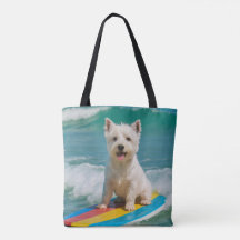 Westie Surfing Beach Bag Tote Bag