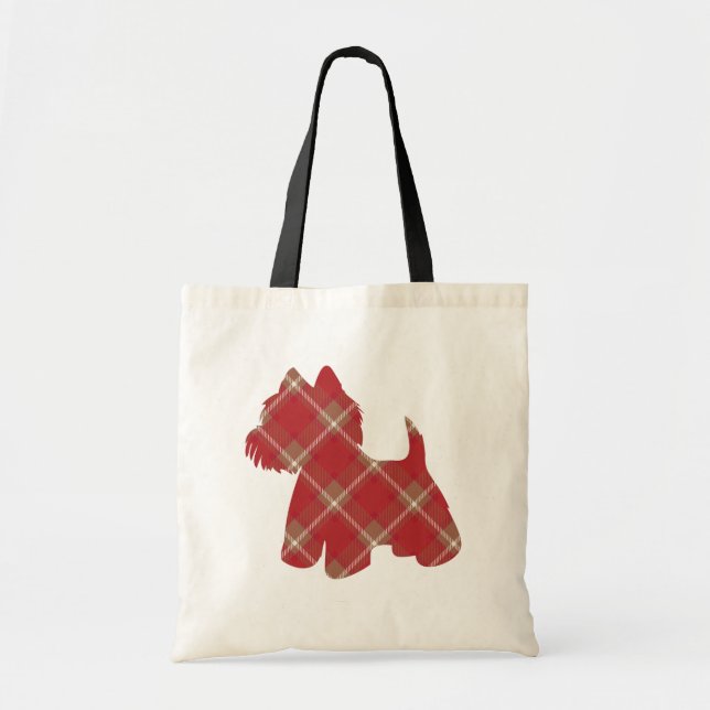 Bolso De Tela Westie Tartan Plaid Tote Bag - Rojo (Frente)
