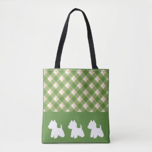 Bolso De Tela Westie Tote Bag Green Plaid