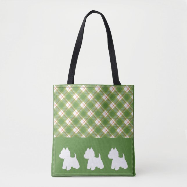 Bolso De Tela Westie Tote Bag Green Plaid (Anverso)
