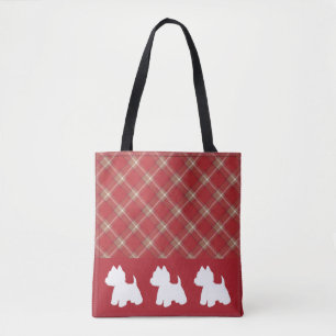 Bolso De Tela Westie Tote Bag Red Plaid