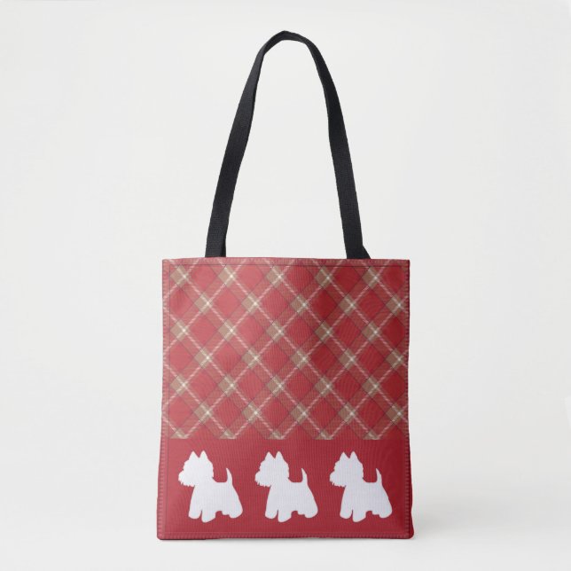 Bolso De Tela Westie Tote Bag Red Plaid (Anverso)