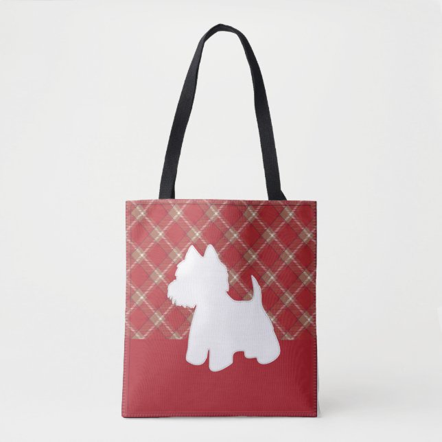 Bolso De Tela Westie Tote Bag Red Plaid (Anverso)