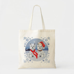 Bolso De Tela Westies Gemelas en una Tarde Invernal