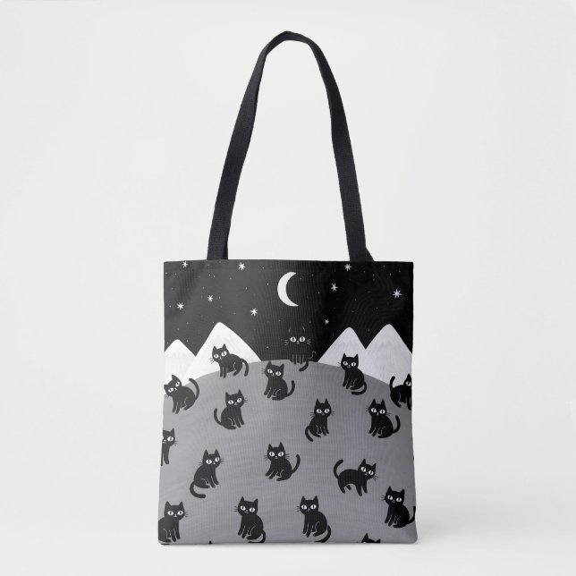 Bolso De Tela Whimsical Black Cat Night Tote Bag (Anverso)