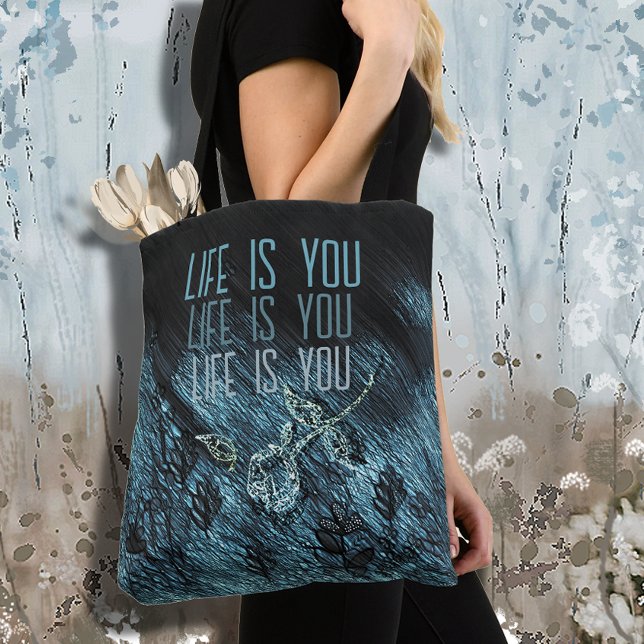 Bolso De Tela Whimsical Blue Black Rosa Textos (Whimsical Blue Black Rose Text Tote Bag)