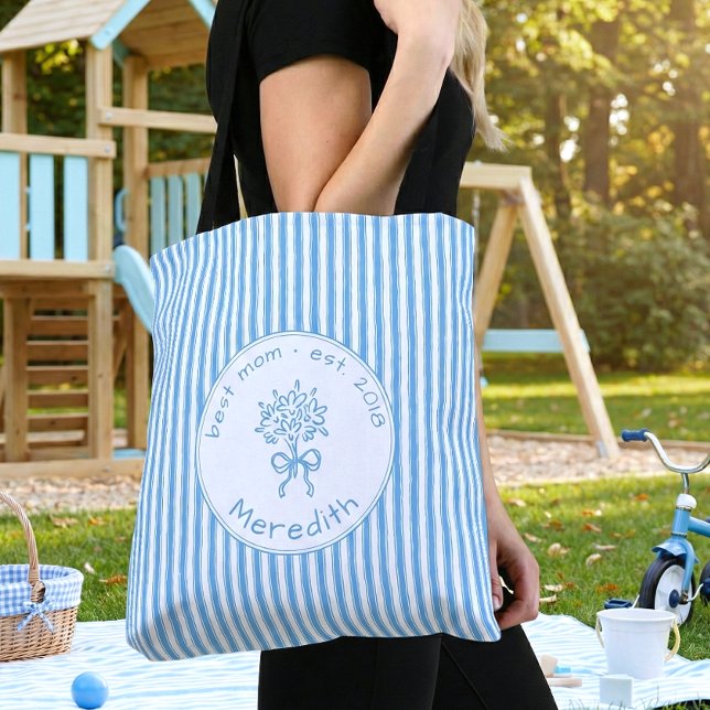 Bolso De Tela Whimsical Blue White Stripe Preppy Mom Established (Subido por el creador)