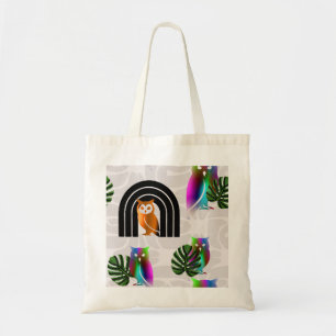 Bolso De Tela Whimsical Boho Owl & Tropical Monstera Leaf
