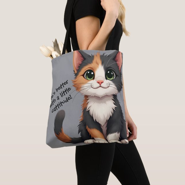 Bolso De Tela Whimsical Calico Kitten con Cattitude (Detalle)