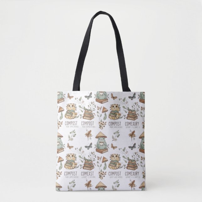 Bolso De Tela Whimsical "Compost Your Expectations" Frog & Cat P (Anverso)