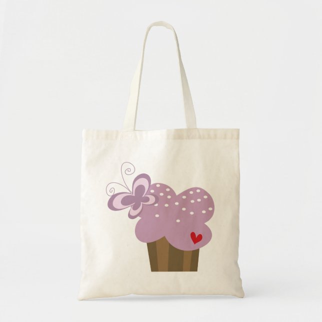 Bolso De Tela Whimsical Cupcakes Tree Butterflies Dulce Cumpleañ (Frente)