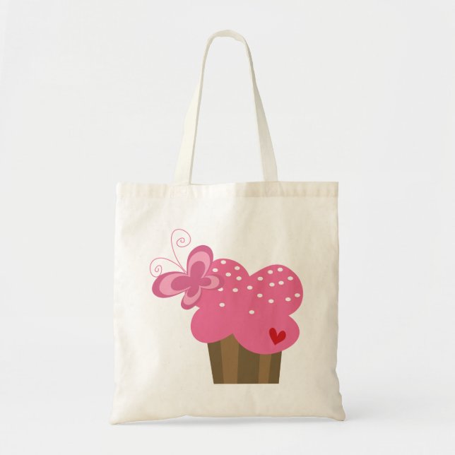 Bolso De Tela Whimsical Cupcakes Tree Butterflies Dulce Cumpleañ (Frente)