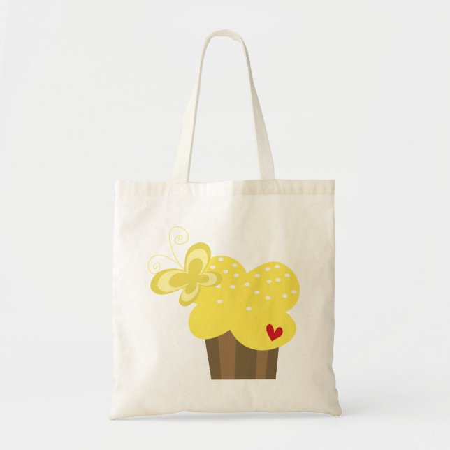 Bolso De Tela Whimsical Cupcakes Tree Butterflies Dulce Cumpleañ (Frente)