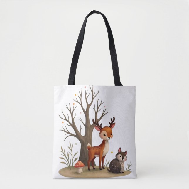 Bolso De Tela Whimsical Deer & Hedgehog Tote  (Anverso)
