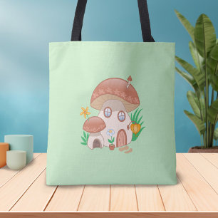 Bolso De Tela Whimsical Fairy Mushroom House Green